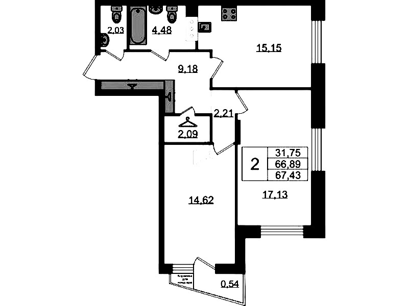 2-комнатная квартира 67.43 м², 5/11 эт., ЖК «VEREN NORT Сертолово»